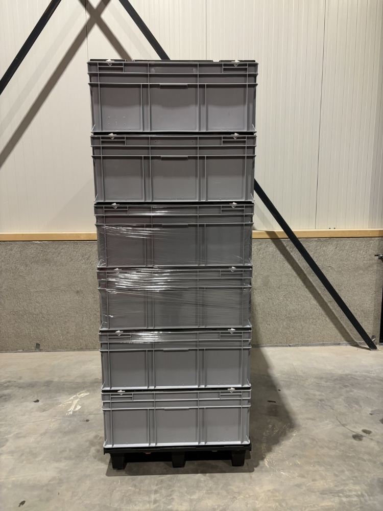 Palletdeal 12 stuks Kunststof Eline euronorm stapelbak met deksel 600x800 Grijs - Gebruikt - Afbeelding 2